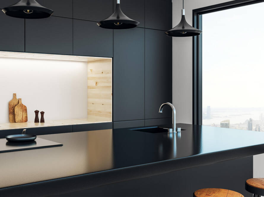 black color kitchen cabinet